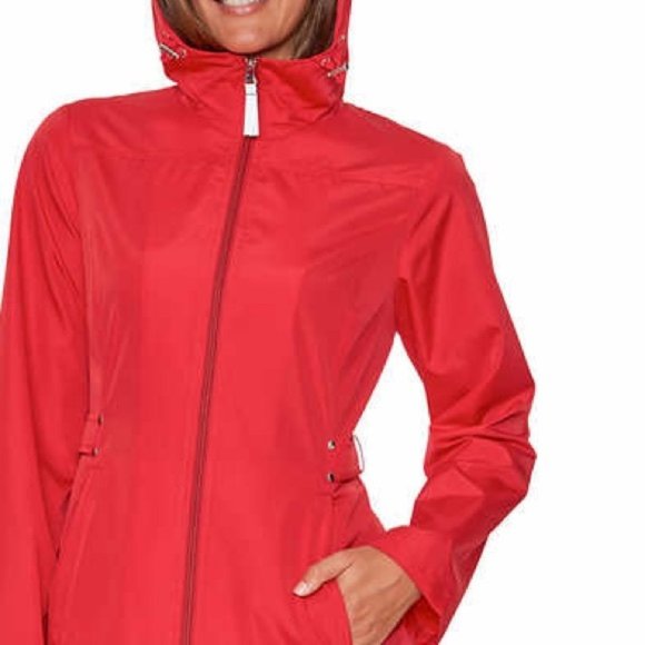 Jones NY Womens Parka Pocket Rain Jacket Coat Red - Picture 5 of 7
